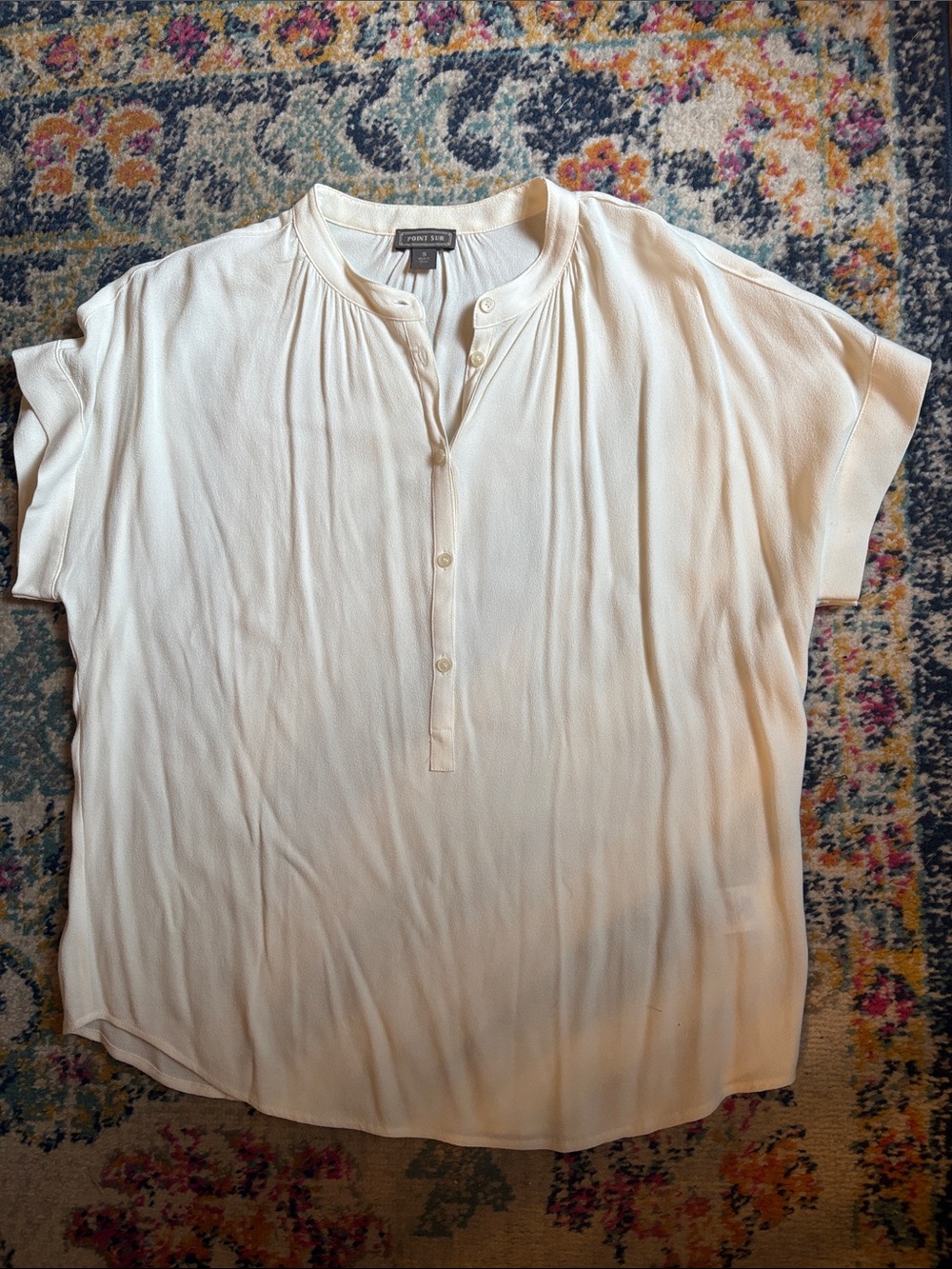 J Crew Point Sur ivory Short-Sleeve Button Henley Top size small